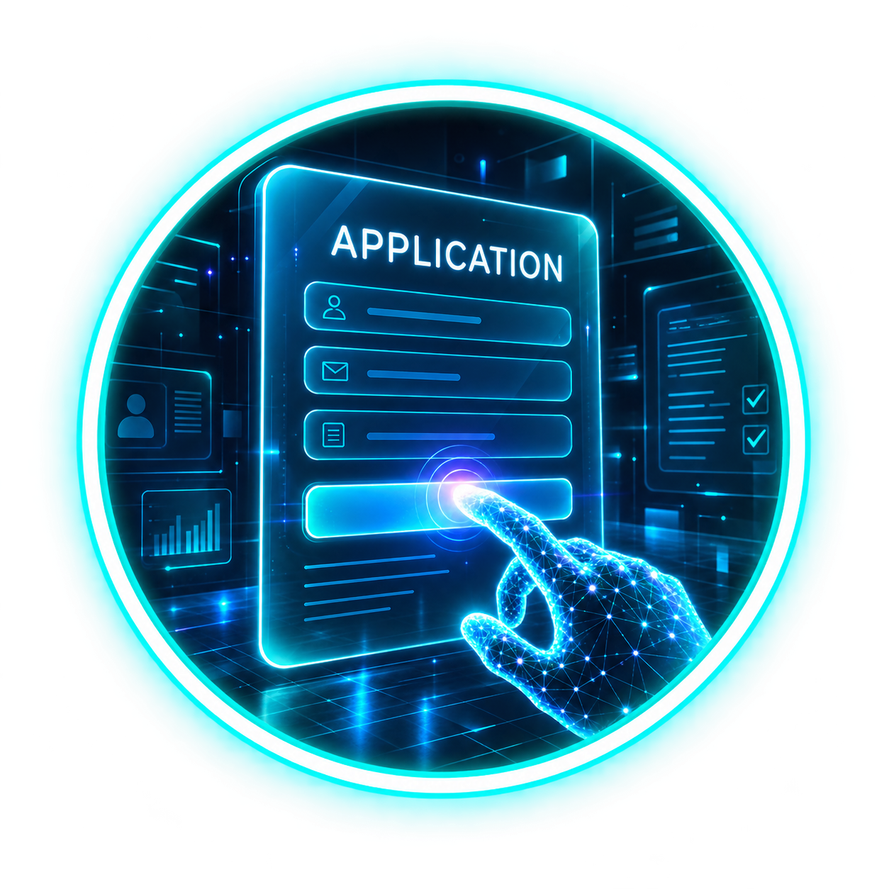 Futuristic digital application form being completed