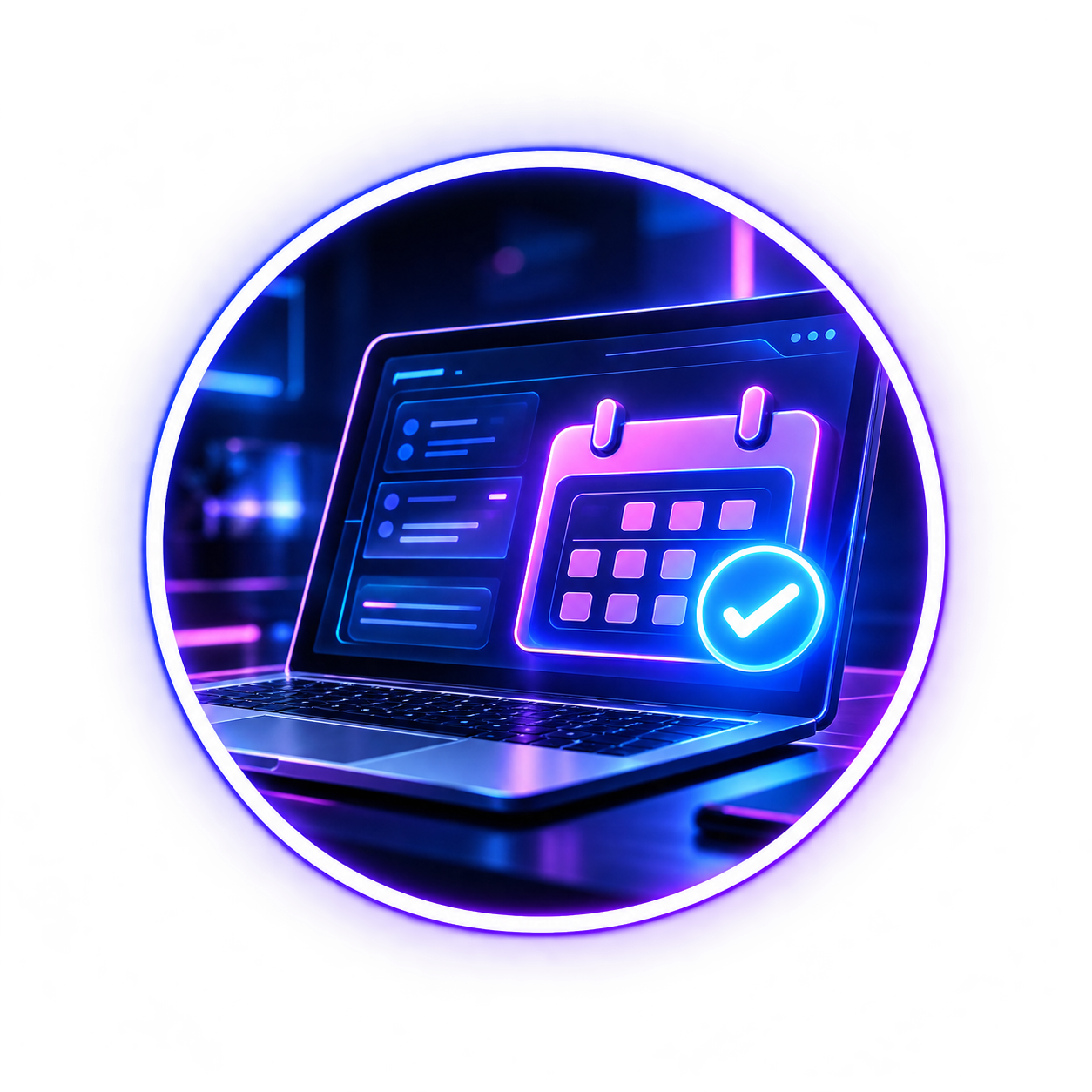 Digital laptop interface with a confirmed event calendar